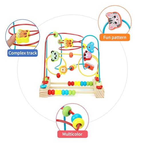 QZMTOY Bead Maze Toy for Toddlers Wooden Bead Toys Colorful Roller Coaster Preschool Educational Toys for Kids Classic Birthdday Gift for Toddlers Baby Infant Boys Girls - Image 5