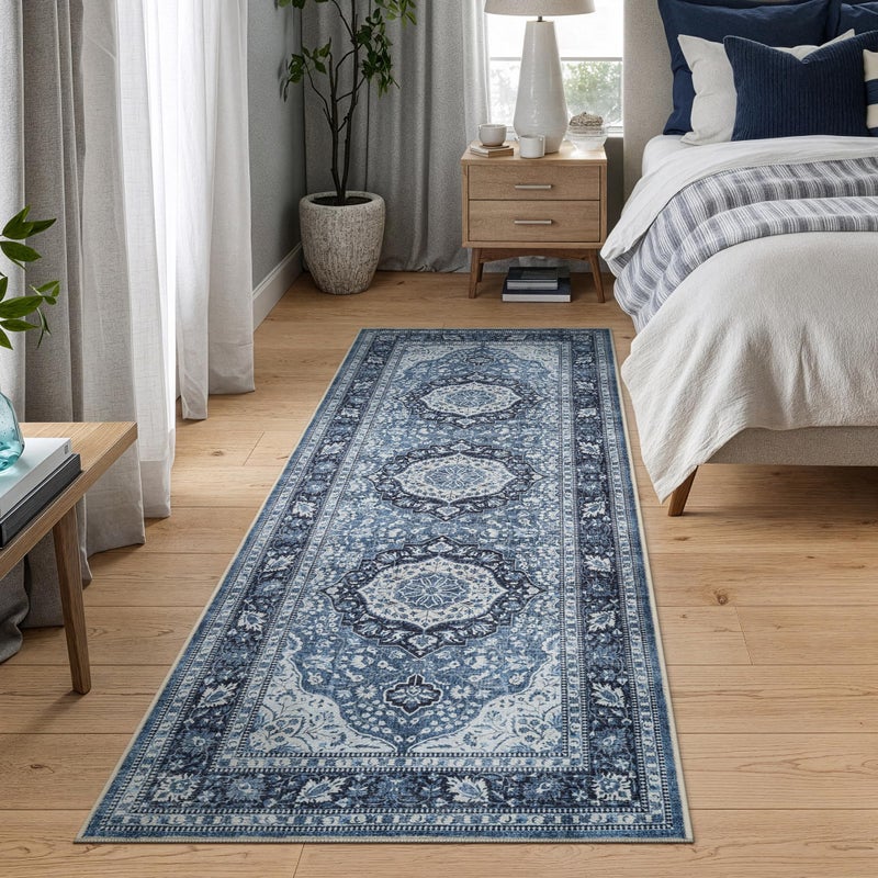 Bloom Rugs Caria Washable Non-Slip 10 ft Runner - Blue Traditional Runner for Entryway, Hallway, Bathroom, and Kitchen - Exact Size: 2'6" x 10' - Image 3