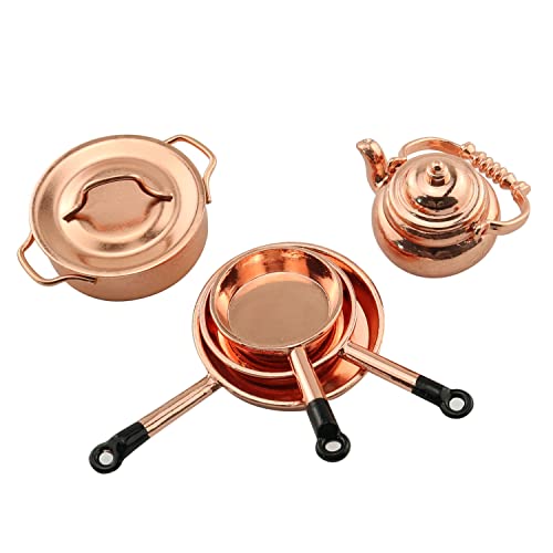 TAODAN Dollhouse Kitchen Cookware 112 Scale Miniatures Metal Frying Pans Kettle Copper Pots with Lids for Dollhouse Kitchen Accessories Christmas Birthday Gift Miniature Stovetop Cookware - Image 5