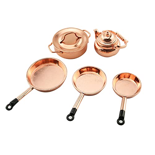 TAODAN Dollhouse Kitchen Cookware 112 Scale Miniatures Metal Frying Pans Kettle Copper Pots with Lids for Dollhouse Kitchen Accessories Christmas Birthday Gift Miniature Stovetop Cookware - Image 1