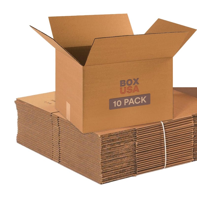 صناديق BOX USA المتوسطة 18L x 14W x 12H 10Pack صندوق كرتوني مضلع للشحن والبريد والتعبئة والتغليف والتخزين 18x14x12