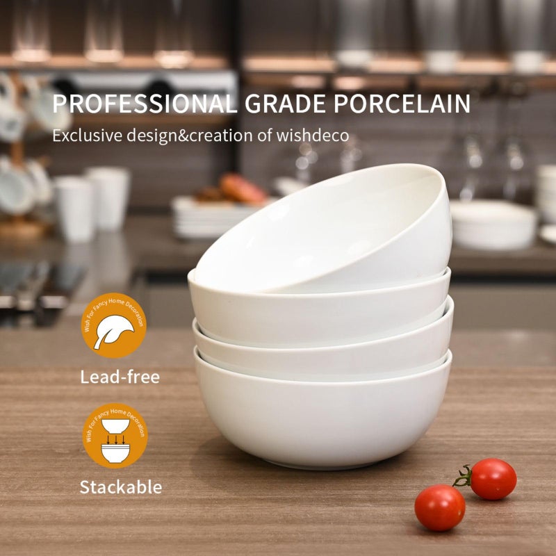 WishDeco Cereal Bowls Set of 4, White Soup Bowls 20 oz, Ceramic Breakfast Bowl 6 Inch, Kitchen Bowl for Salad, Pasta, Ramen, Oatmeal, Noodle, Rice, Microwave and Dishwasher Safe - Image 5