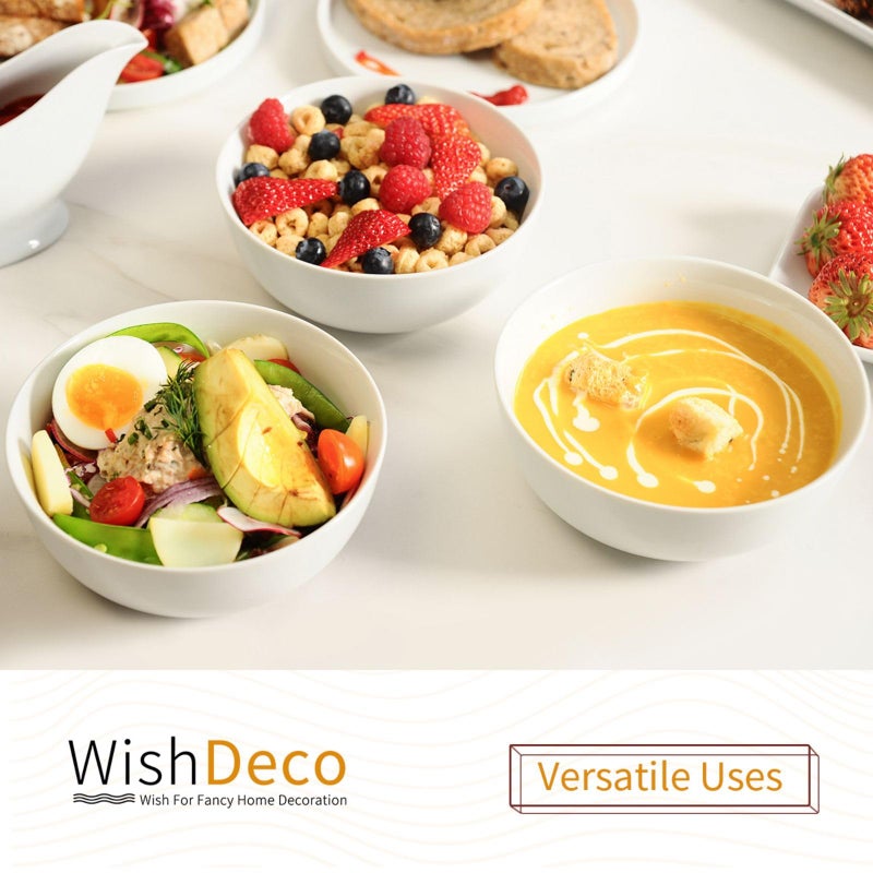 WishDeco Cereal Bowls Set of 4, White Soup Bowls 20 oz, Ceramic Breakfast Bowl 6 Inch, Kitchen Bowl for Salad, Pasta, Ramen, Oatmeal, Noodle, Rice, Microwave and Dishwasher Safe - Image 4