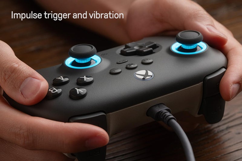 8Bitdo Ultimate C Hall Effect Joysticks/Hall Trigger Wired Controller with RGB Lighting Fire Ring, 3.5mm Audio Jack for Xbox Series X|S, Xbox One, Windows 10/11 - Officially Licensed (Dark Gray)