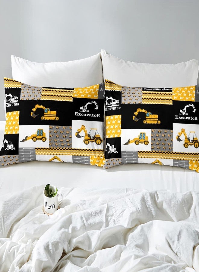 Feelyou Excavator Sheets with Deep Pocket Fitted Sheet Construction Vehicles Sheet Set Equipment Trucks Bed Sheets Set for Kids Boys Girls Cartoon Car Bedding Set Geometric Lattice Bed Set Full Size - Image 5