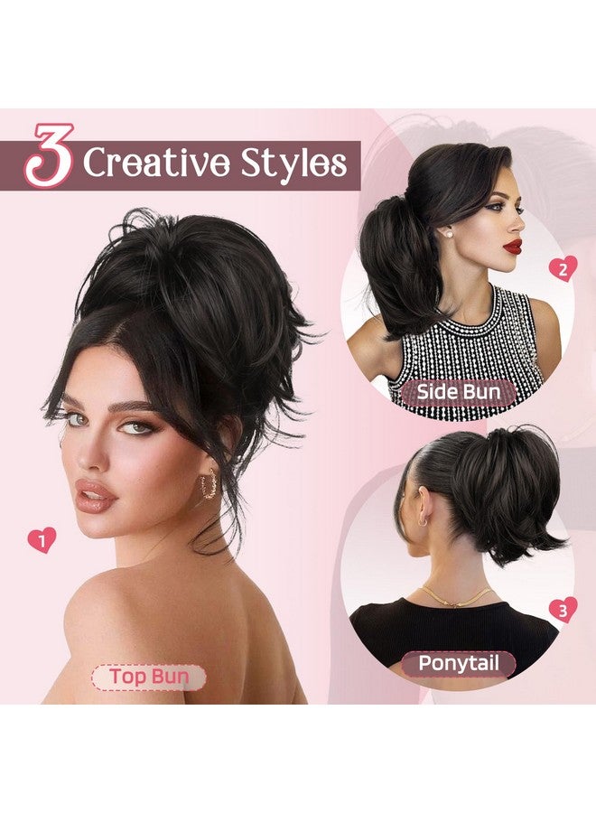 HOOJIH Messy Bun Hair Piece Claw Clip In Straight Hair Bun 9 Inch Short Ponytail Extension With Bendable Metal Wire Hair Pieces For Women Fake Pony Diy Styles Medium Brown With Blonde Highlights - Image 3