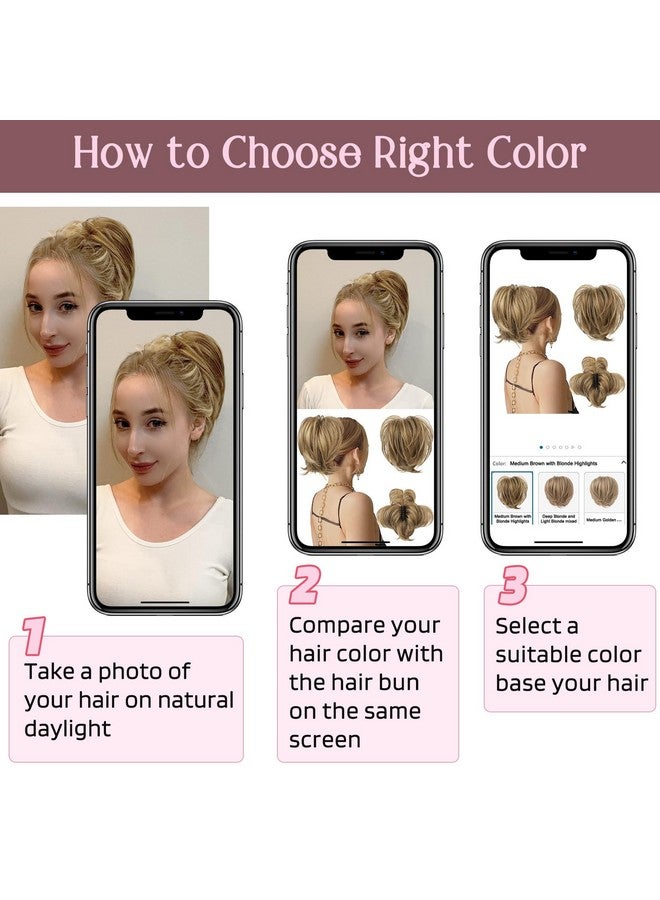 HOOJIH Messy Bun Hair Piece Claw Clip In Straight Hair Bun 9 Inch Short Ponytail Extension With Bendable Metal Wire Hair Pieces For Women Fake Pony Diy Styles Medium Brown With Blonde Highlights - Image 4