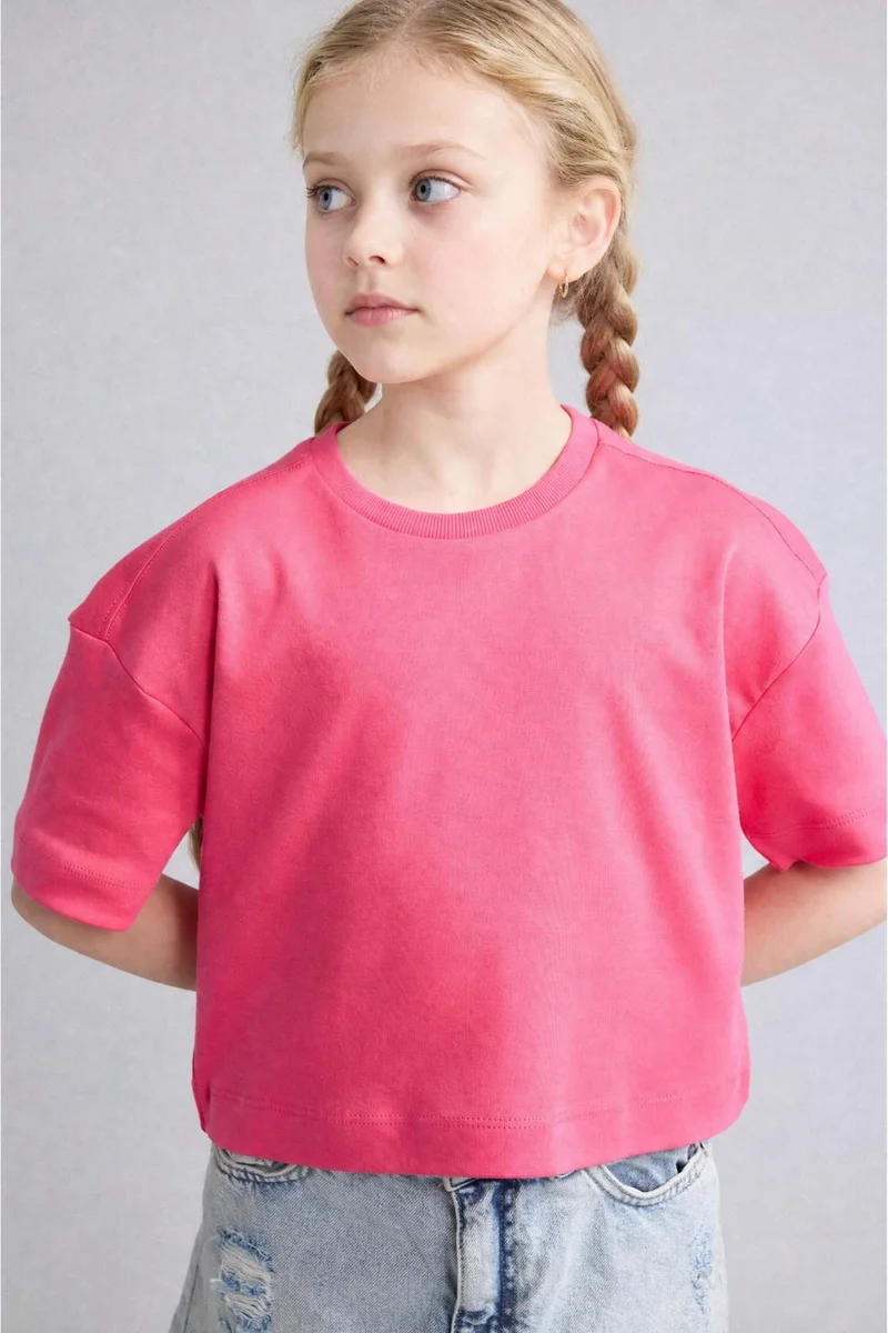 ديفاكتو Girl Basic Crew Neck Short Sleeve T-Shirt
