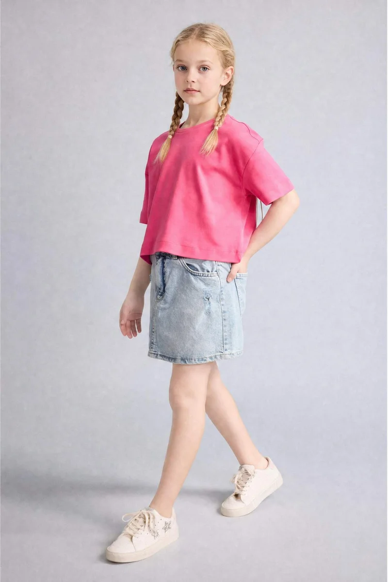 ديفاكتو Girl Basic Crew Neck Short Sleeve T-Shirt