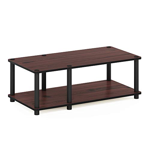 Furinno Just No Tools Dark Cherry Mid Television Stand with Black Tube - Image 1