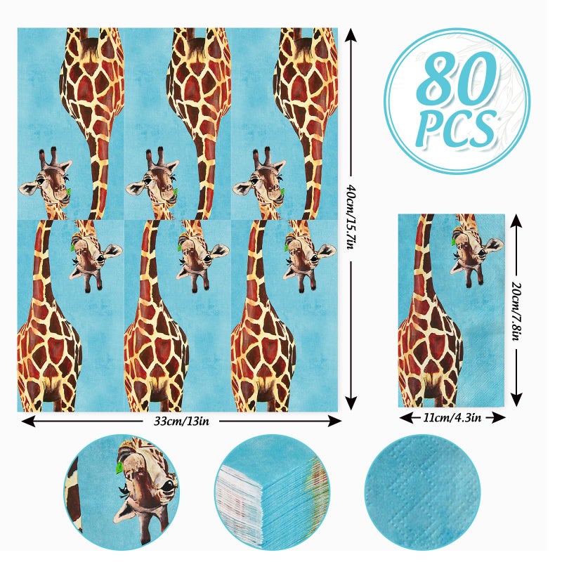 AnyDesign 80Pcs Giraffe Guest Napkins Funny Animals Disposable Napkins Decorative Hand Paper Towel Napkins for Bathroom Party Supplies Table Decor  15.7 x 13 Inch - Image 1