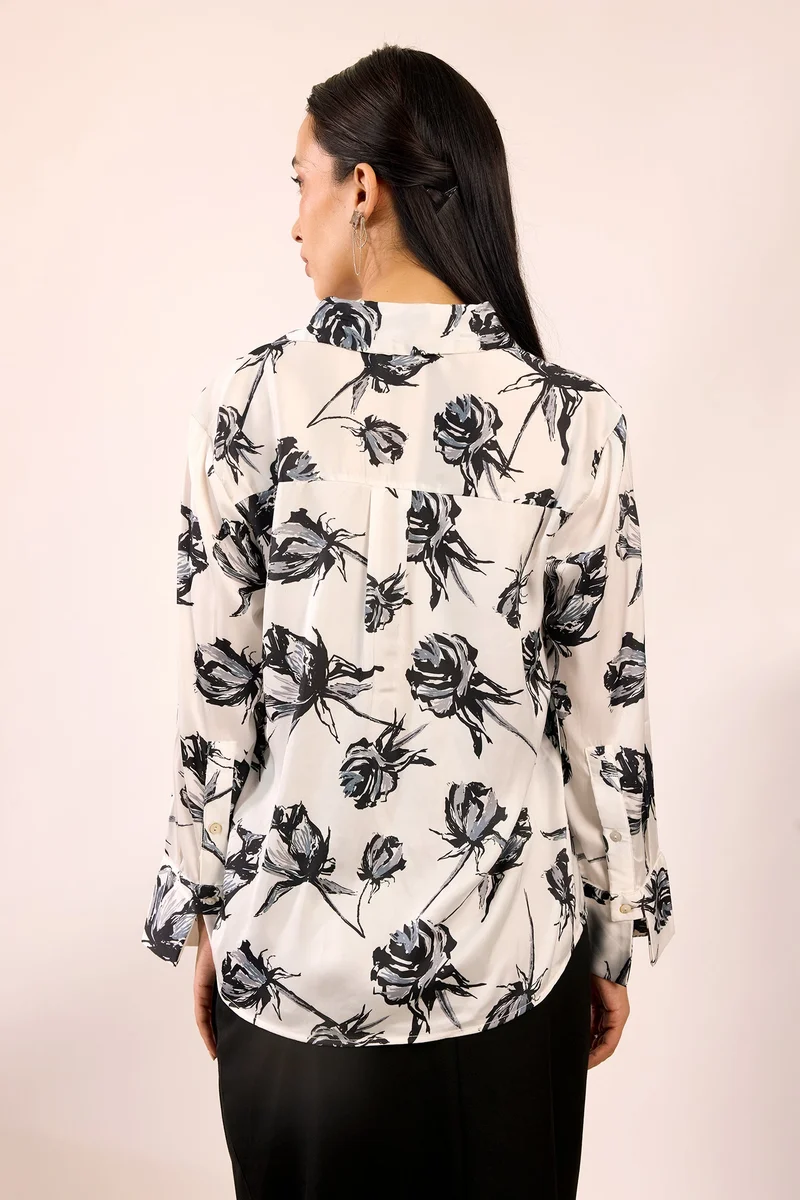 Virgio Satin Rescued Workwear Rose Printed Shirts for Women