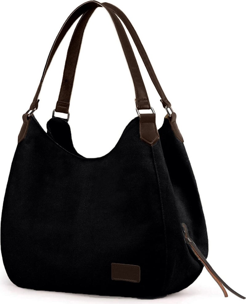 Cappadocia Vintage 3286 Lonia Women's Dark Black Canvas Cotton Daily Shoulder Hand Tote Bag  - Image 1