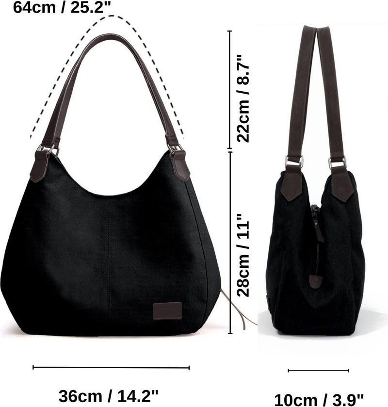 Cappadocia Vintage 3286 Lonia Women's Dark Black Canvas Cotton Daily Shoulder Hand Tote Bag  - Image 5