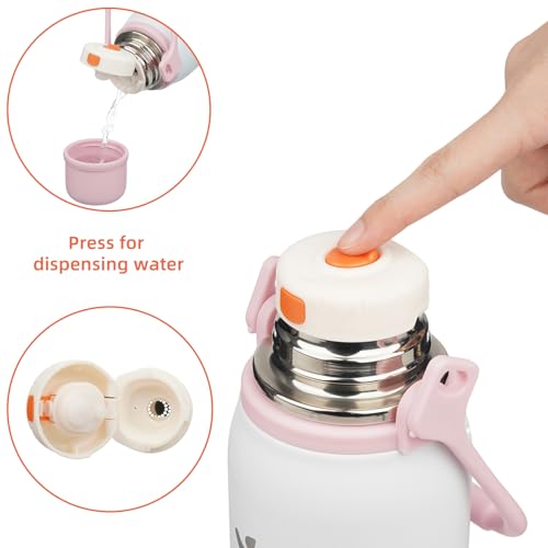 Konokyo Insulated Water Bottle with Handle and Strap,Vacuum Travel Tumbler with Cup Lid,Thermo Coffee Cup for Hot Cold Drinks 40 OZ,Pink Pearl - Image 4