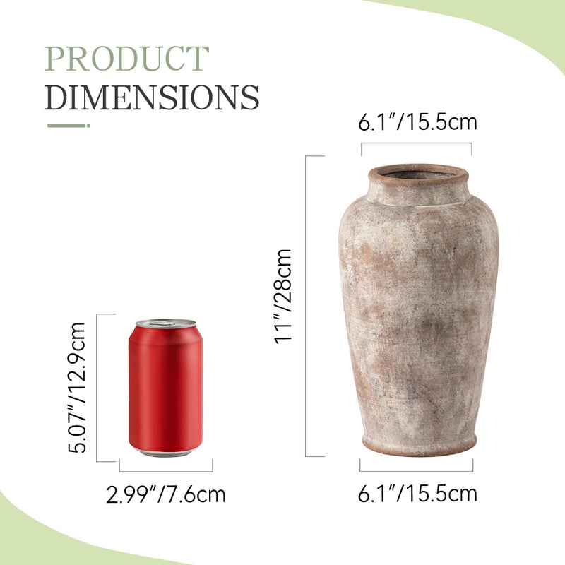 ooit Ceramic Rustic Vase, 11 Inch Large Flower Vase Tall Farmhouse Decorative Vase Floral Pottery Vases for Home Decor Table Living Room Entryway Mantel Bedroom Bathroom Kitchen - Rustic - Image 2