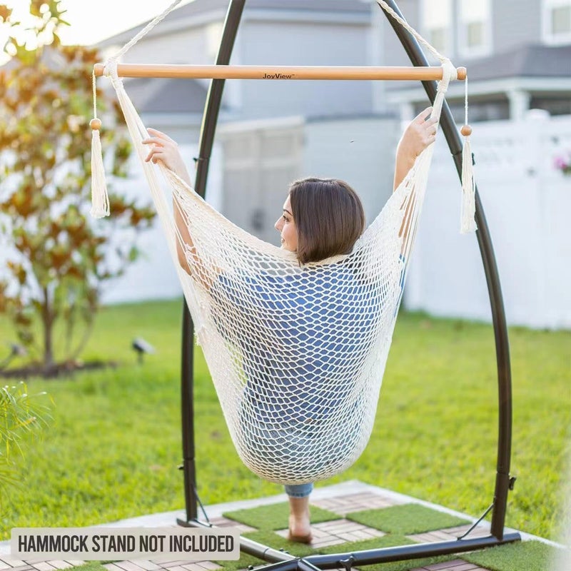 JoyView Hammock Chair with Spreader Bar Caribbean Hammock Swing Chair 300 LBS Weight Capacity XL Rope Hanging Chair for Outdoor Indoor Garden Yard - Natural White - Image 4
