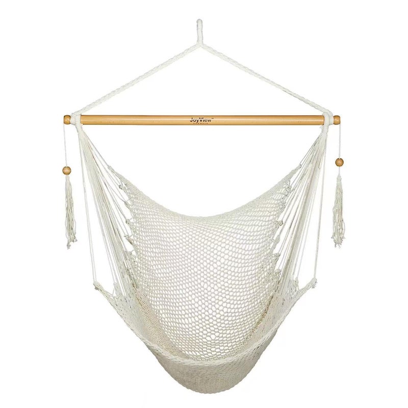 JoyView Hammock Chair with Spreader Bar Caribbean Hammock Swing Chair 300 LBS Weight Capacity XL Rope Hanging Chair for Outdoor Indoor Garden Yard - Natural White - Image 1