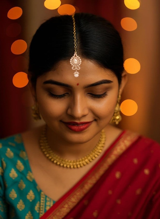 تتش ستون مجوهرات رأس هندية من Touchstone maang tikka إكسسوارات شعر للنساء وغطاء رأس ذهبي للجبهة mangtika bollywood بسيط كوندان لحفلات الزفاف وسلسلة أنيقة لحفلات الزفاف tikli borla filigree netthi chutti - Image 3