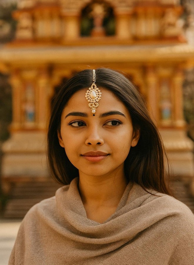 تتش ستون مجوهرات رأس هندية من Touchstone maang tikka إكسسوارات شعر للنساء وغطاء رأس ذهبي للجبهة mangtika bollywood بسيط كوندان لحفلات الزفاف وسلسلة أنيقة لحفلات الزفاف tikli borla filigree netthi chutti - Image 4