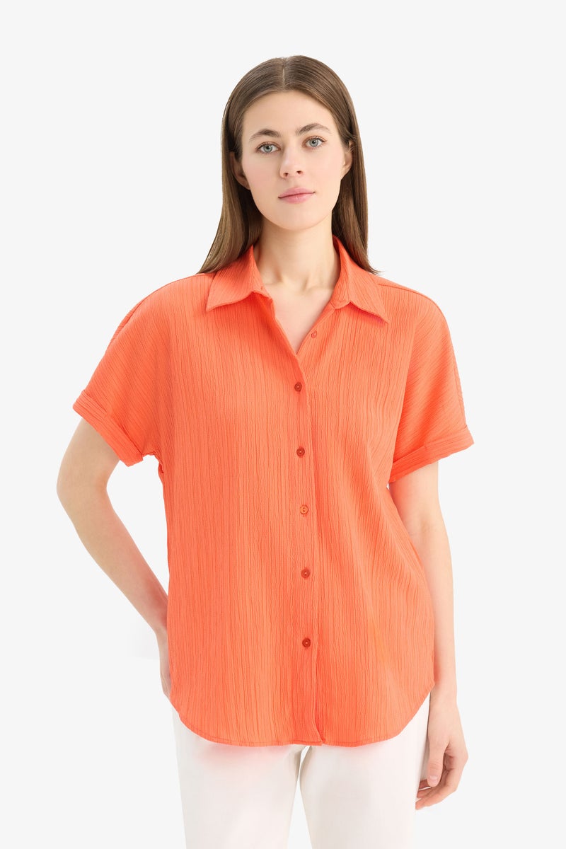 DeFacto Woman Regular Fit Shirt Collar Short Sleeve Shirt  - Image 1