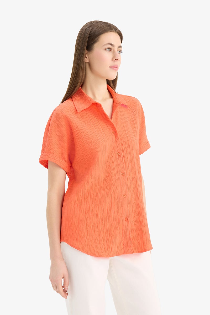 DeFacto Woman Regular Fit Shirt Collar Short Sleeve Shirt  - Image 4