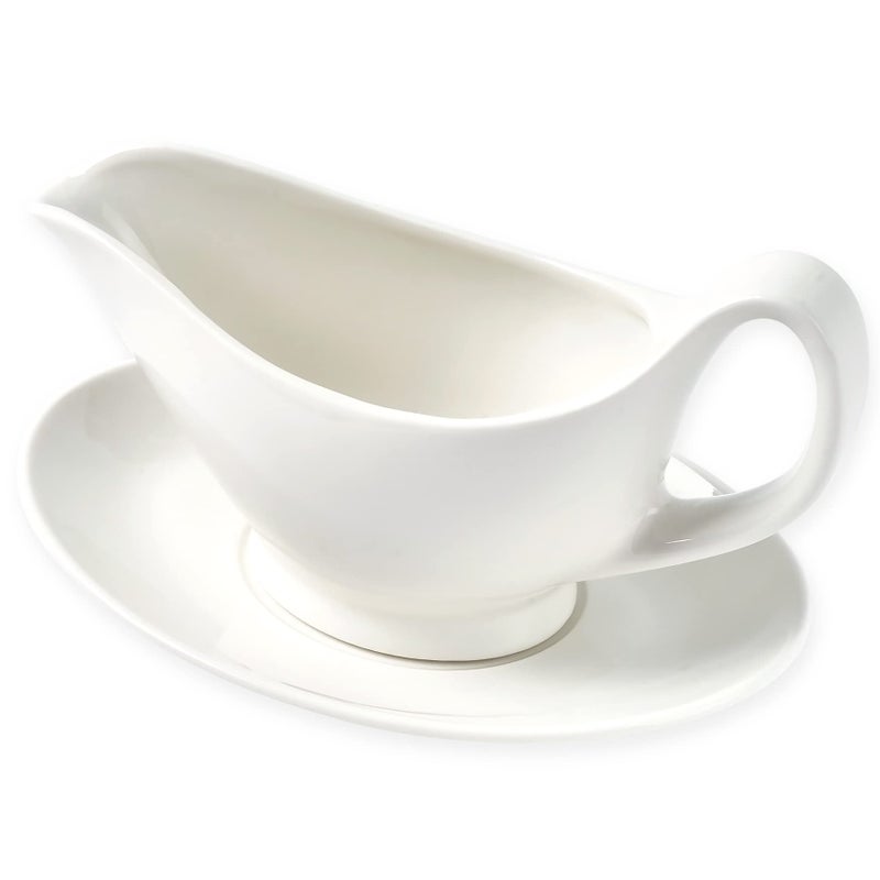 Dinnerlit Dinnerlit Gravy Boat with Saucer  16oz Fine Porcelain Sauce  Salad Dressing Boat White 