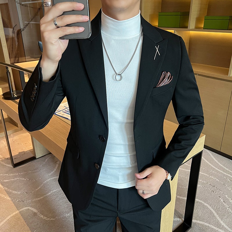 جديد عالية الجودة Slim-fit بالإضافة إلى حجم زرين بدلة بدلة الرجال الأزرق البحري قطعتين LJT2403-P170 - Image 5