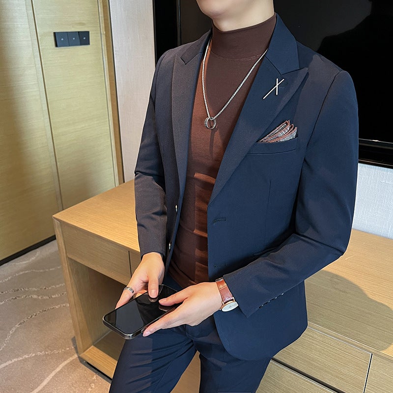 جديد عالية الجودة Slim-fit بالإضافة إلى حجم زرين بدلة بدلة الرجال الأزرق البحري قطعتين LJT2403-P170 - Image 2