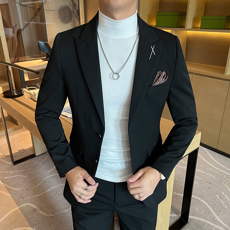 جديد عالية الجودة Slim-fit بالإضافة إلى حجم زرين بدلة بدلة الرجال الأزرق البحري قطعتين LJT2403-P170 - Image 1