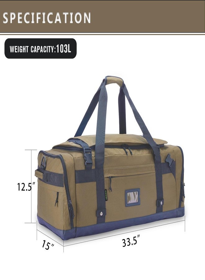 VEAGIA Large Duffle Bag for Travel - Men & Women, Foldable Gym Duffle Backpack, Heavy Duty Tactical Military Canvas Duffel Bags, Extra Big Carry On with Shoe Pockets, Waterproof (80L/103L), Brown, L(103L) - Image 5
