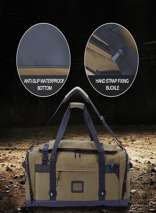VEAGIA Large Duffle Bag for Travel - Men & Women, Foldable Gym Duffle Backpack, Heavy Duty Tactical Military Canvas Duffel Bags, Extra Big Carry On with Shoe Pockets, Waterproof (80L/103L), Brown, L(103L) - Image 2