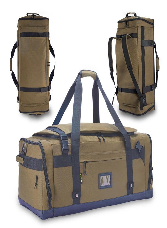 VEAGIA Large Duffle Bag for Travel - Men & Women, Foldable Gym Duffle Backpack, Heavy Duty Tactical Military Canvas Duffel Bags, Extra Big Carry On with Shoe Pockets, Waterproof (80L/103L), Brown, L(103L) - Image 1