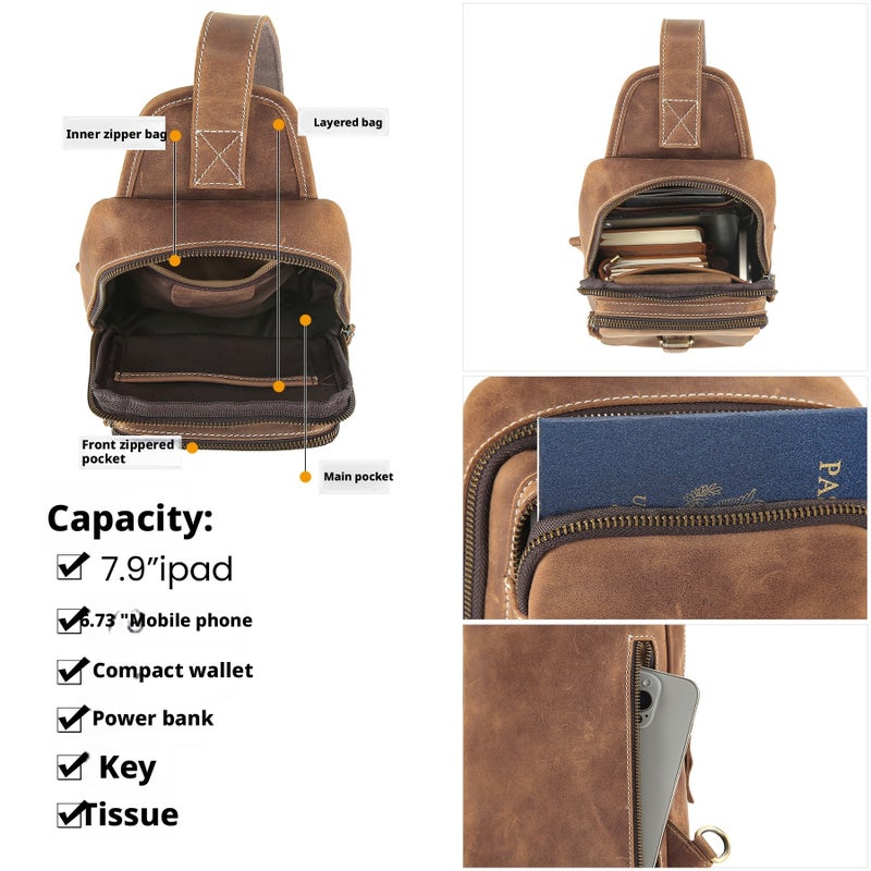 Men's Leather Crossbody Bag Vintage Cowhide Casual Outdoor Shoulder Bag - Image 4
