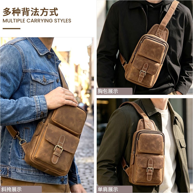 Men's Leather Crossbody Bag Vintage Cowhide Casual Outdoor Shoulder Bag - Image 3