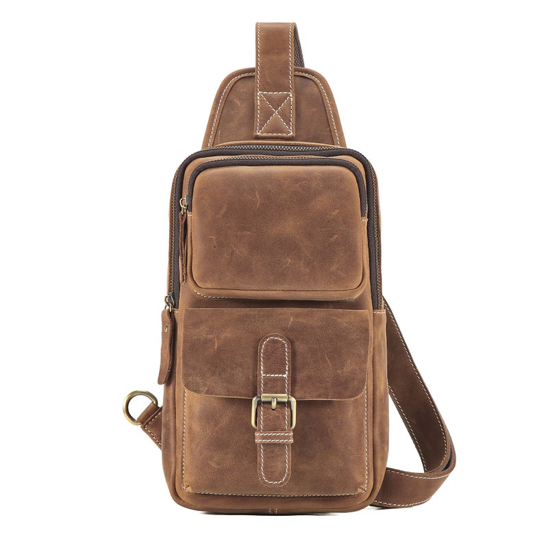 Men's Leather Crossbody Bag Vintage Cowhide Casual Outdoor Shoulder Bag - Image 5