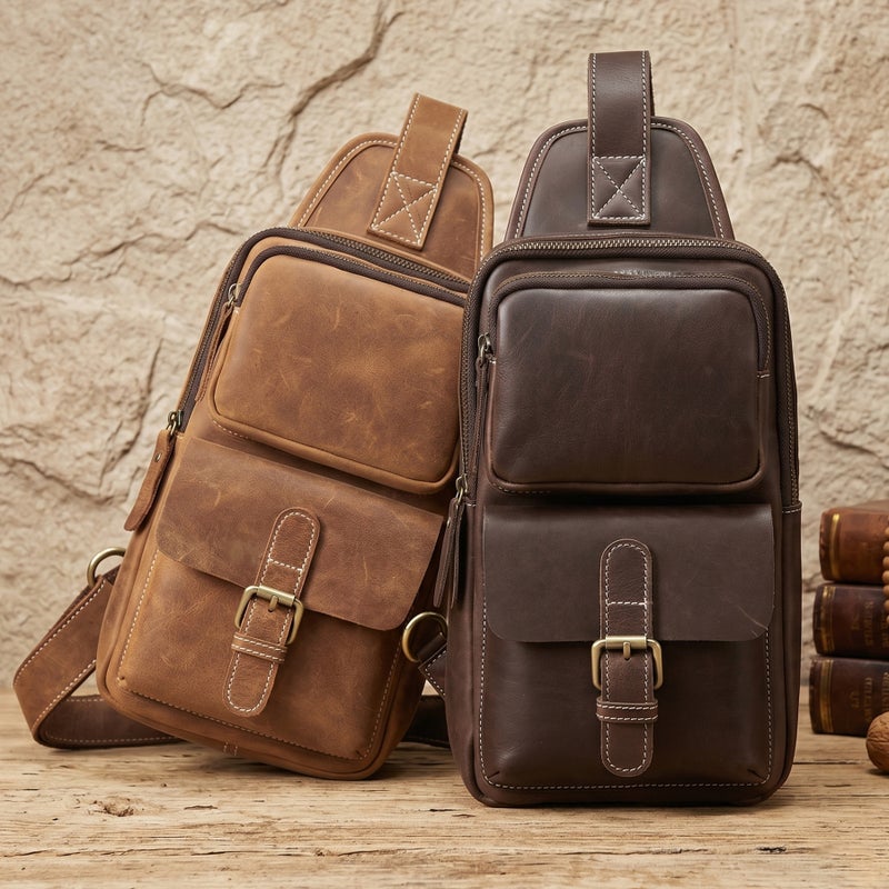 Men's Leather Crossbody Bag Vintage Cowhide Casual Outdoor Shoulder Bag - Image 2