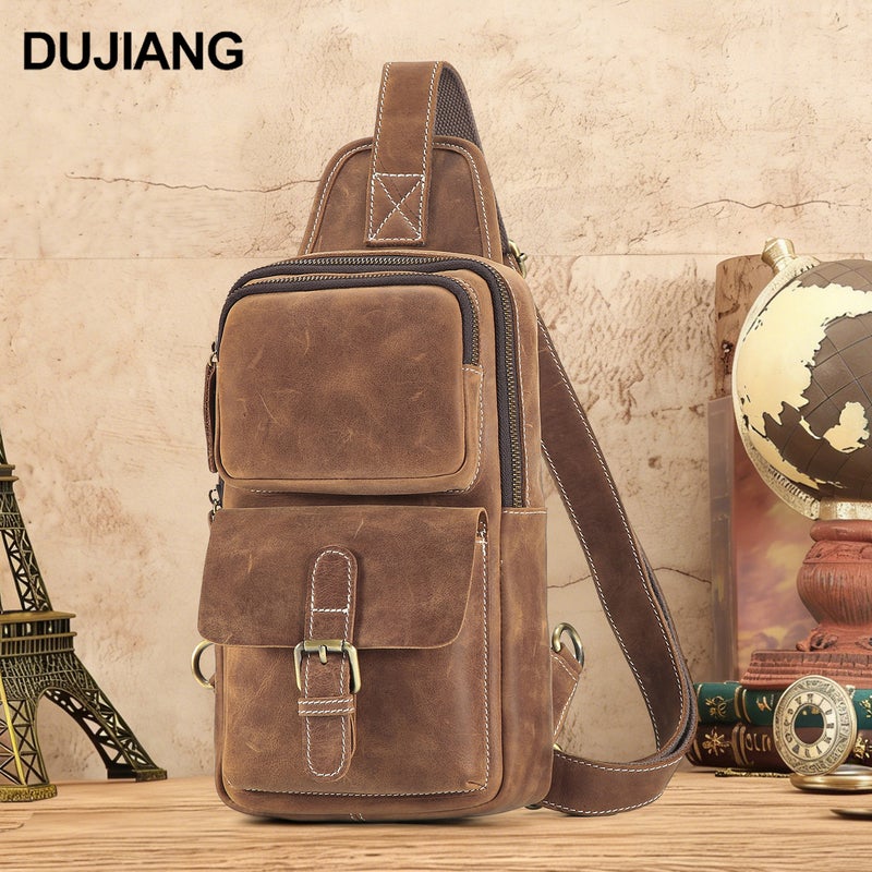 Men's Leather Crossbody Bag Vintage Cowhide Casual Outdoor Shoulder Bag - Image 1