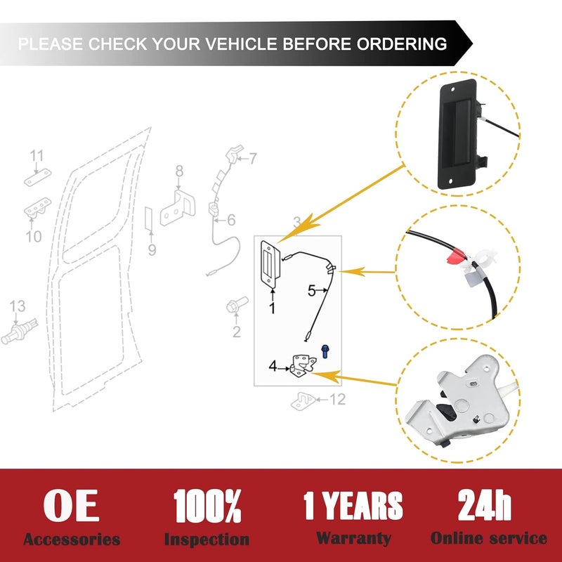 TQPONLY Lower Door Latch with Handle for Ford E150 E250 E350 (1992-2009) - Right Passenger Side - Image 5