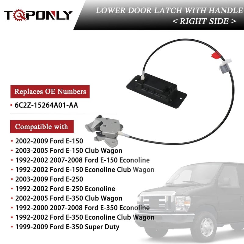 TQPONLY Lower Door Latch with Handle for Ford E150 E250 E350 (1992-2009) - Right Passenger Side - Image 3
