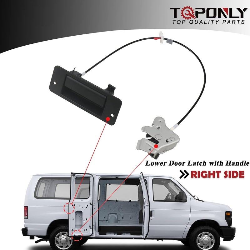 TQPONLY Lower Door Latch with Handle for Ford E150 E250 E350 (1992-2009) - Right Passenger Side - Image 2