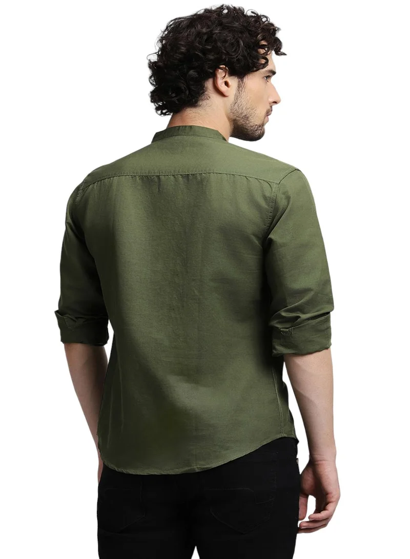 Dennis Lingo Olive Casual Shirt for Men, 100% Cotton, Slim Fit