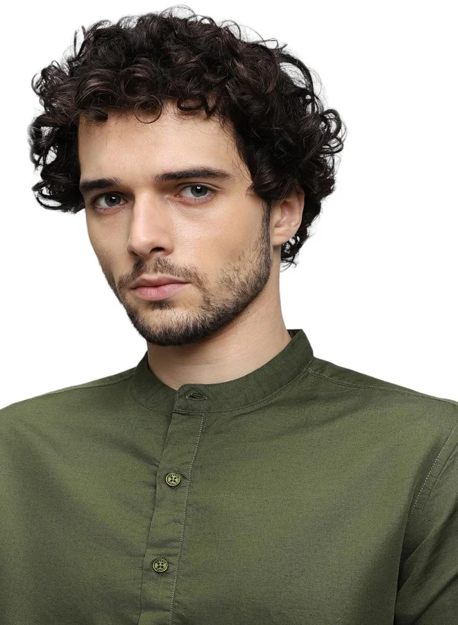 Dennis Lingo Olive Casual Shirt for Men, 100% Cotton, Slim Fit