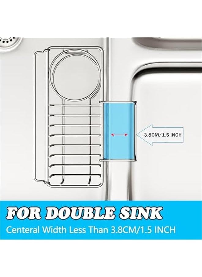 Generic Sponge Holder for Kitchen Sink - 3 In 1 Sink Caddy for Brush Holder Dish Cloth Hanger Stainless Steel Organizer Rack for Drain Stopper Scrubber Soap Tray  - Image 2