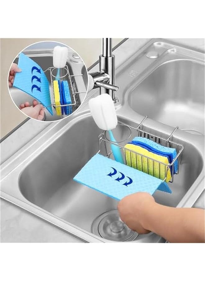 Generic Sponge Holder for Kitchen Sink - 3 In 1 Sink Caddy for Brush Holder Dish Cloth Hanger Stainless Steel Organizer Rack for Drain Stopper Scrubber Soap Tray  - Image 4