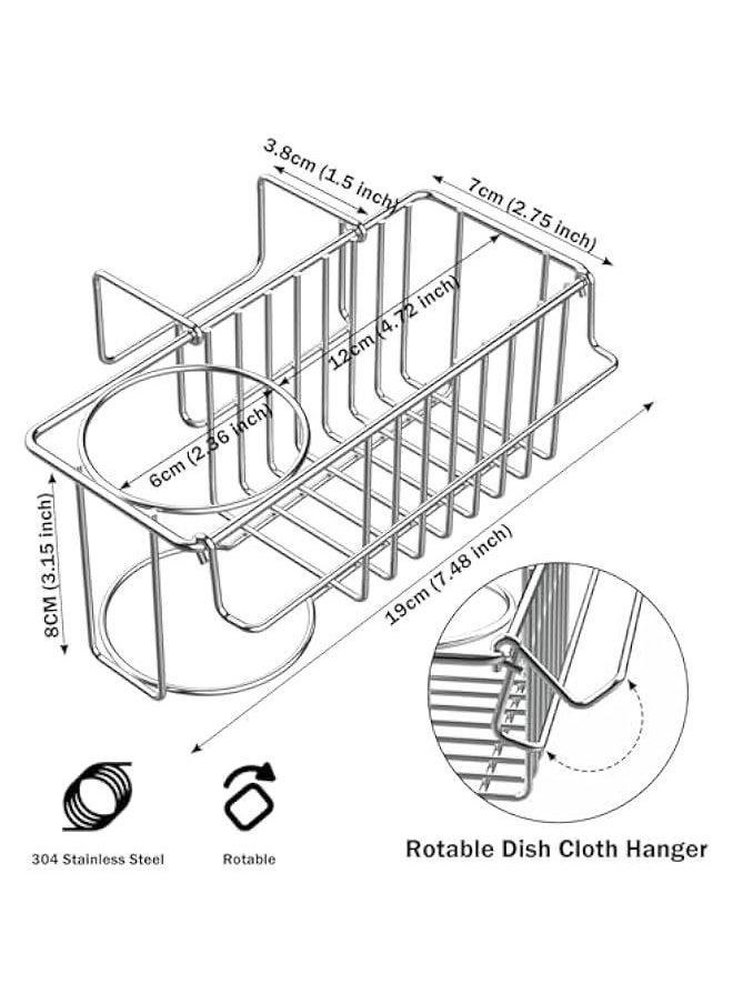Generic Sponge Holder for Kitchen Sink - 3 In 1 Sink Caddy for Brush Holder Dish Cloth Hanger Stainless Steel Organizer Rack for Drain Stopper Scrubber Soap Tray  - Image 3