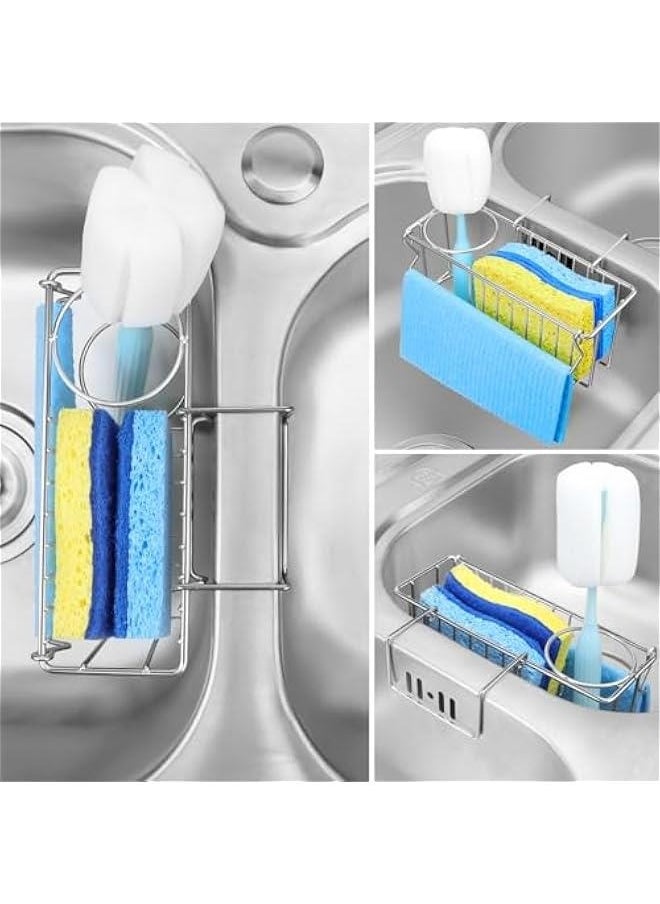 Generic Sponge Holder for Kitchen Sink - 3 In 1 Sink Caddy for Brush Holder Dish Cloth Hanger Stainless Steel Organizer Rack for Drain Stopper Scrubber Soap Tray  - Image 5