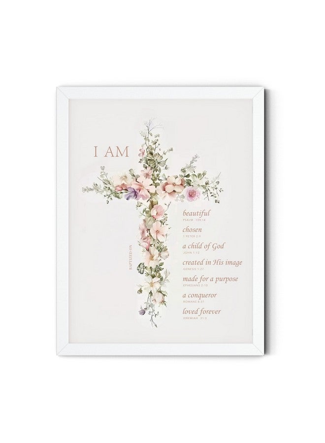 TwoDays Baptism Gifts for Girl, Floral Bible Verse Cross Christening Wall Art for Kids Christian Confirmation Keepsake, First Communion Party Decor for Boys (8" X 10", White Framed) - Image 1