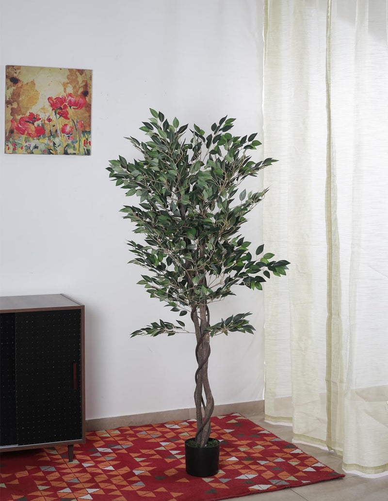 Home Bloom Artificial Ficus Variegated Plant with Pot Natural Looking Silk Tree Indoor Evergreen for Home OfficeLiving RoomPatio Decor Green 160 cm Tall