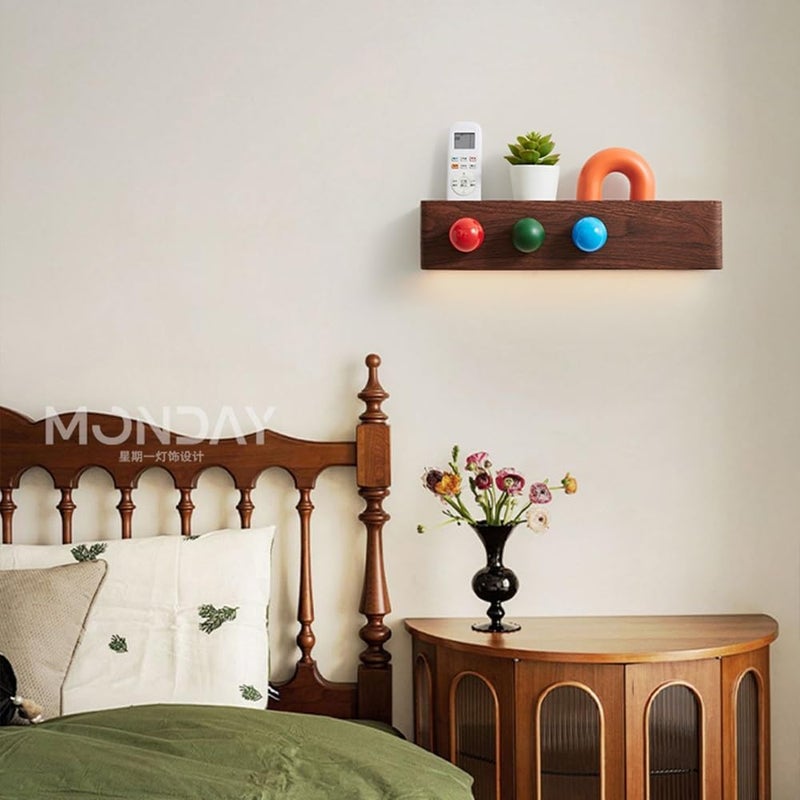 Nordic LED Wall Light Metal Sconce Minimalist Lamp, 15W 3 Color Mode Sconces Lighting Fixture for Living Room Bedroom Bedside Entryway, 13.8in Washer(Green) (Walnut Finish) - Image 2